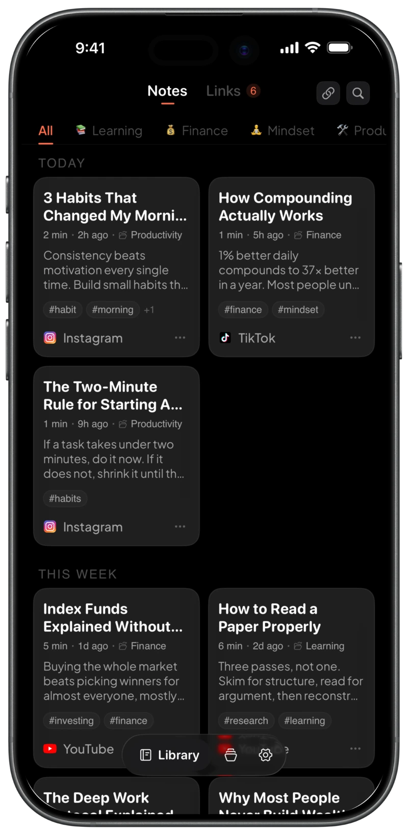 Clipnote offline library organised by topic